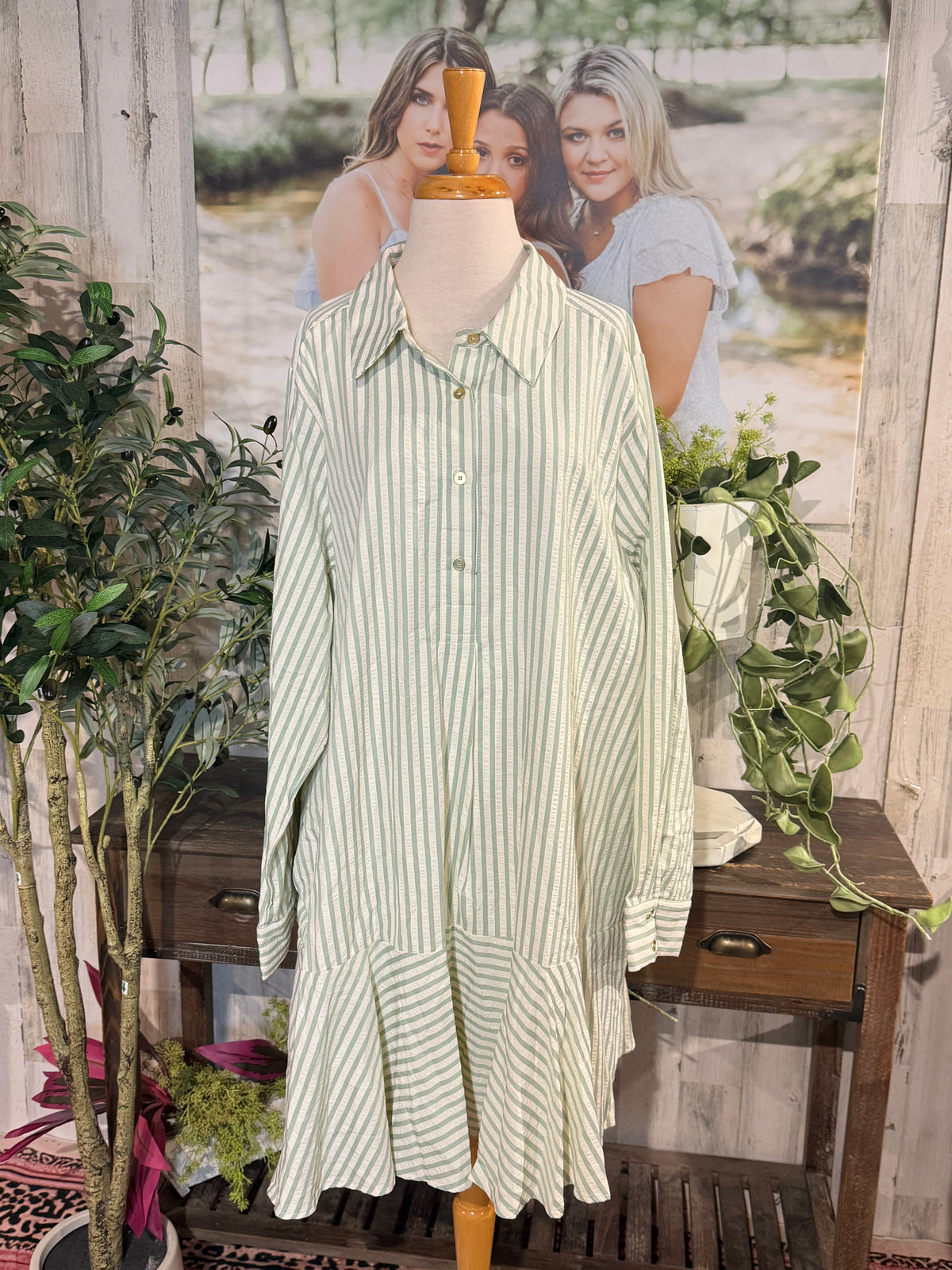 Womens Entro Green Stripe Midi Dress 2X EUC