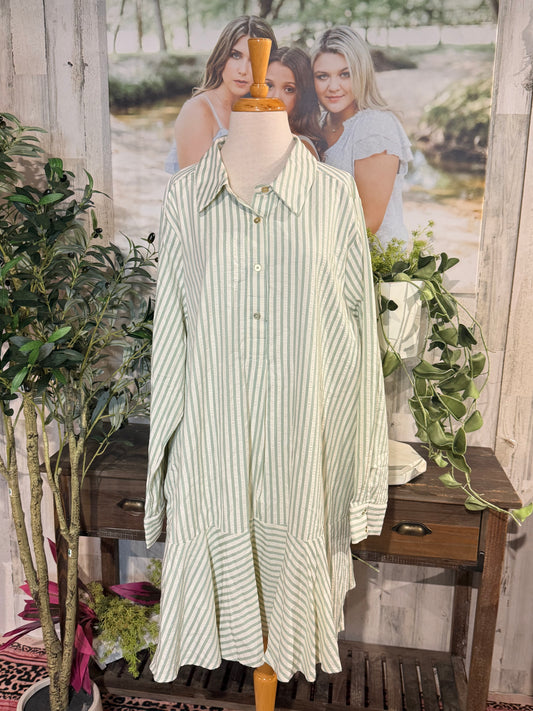 Womens Entro Green Stripe Midi Dress 2X EUC