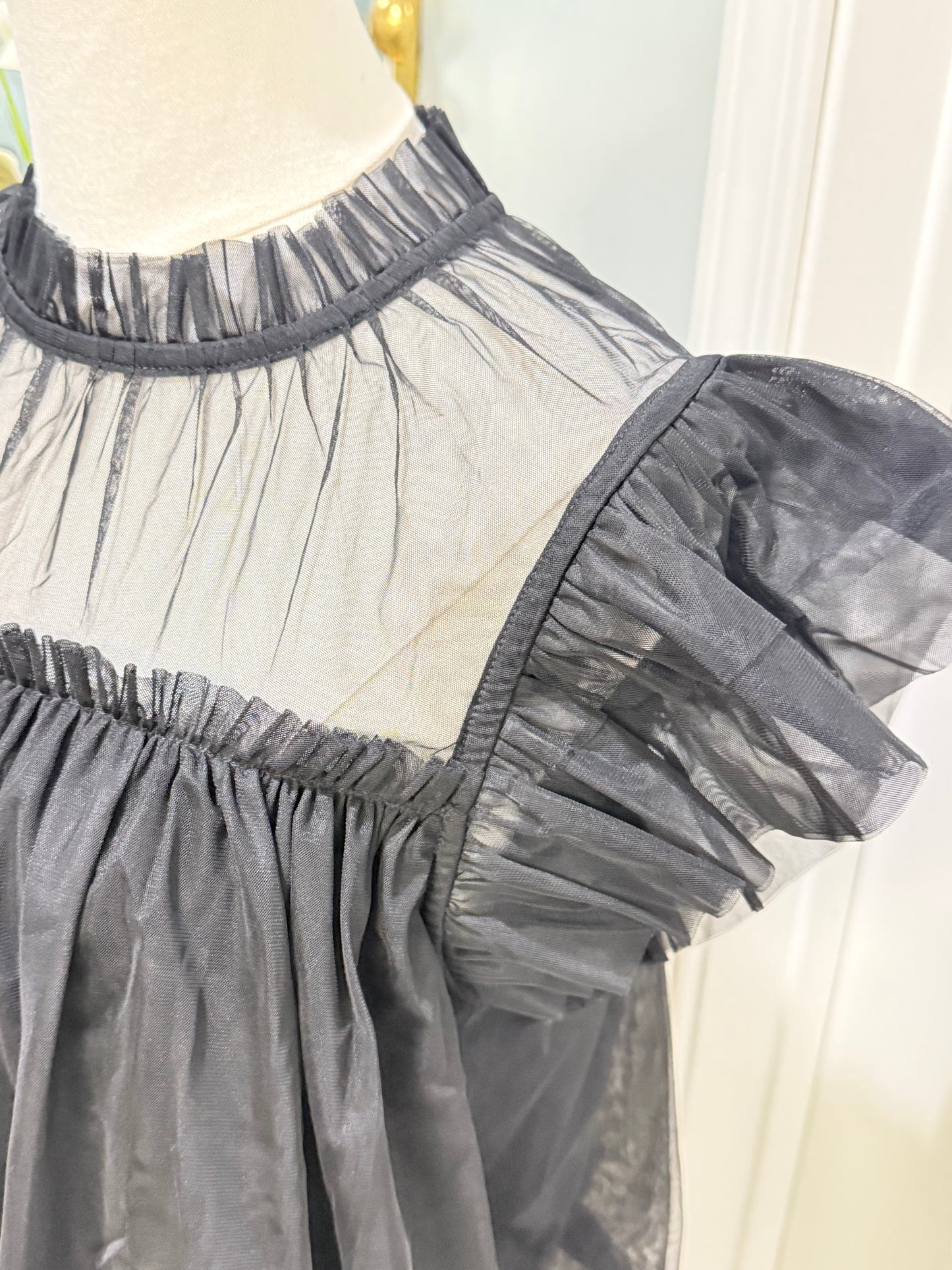 Womens Joie Black Tulle Blouse Medium EUC