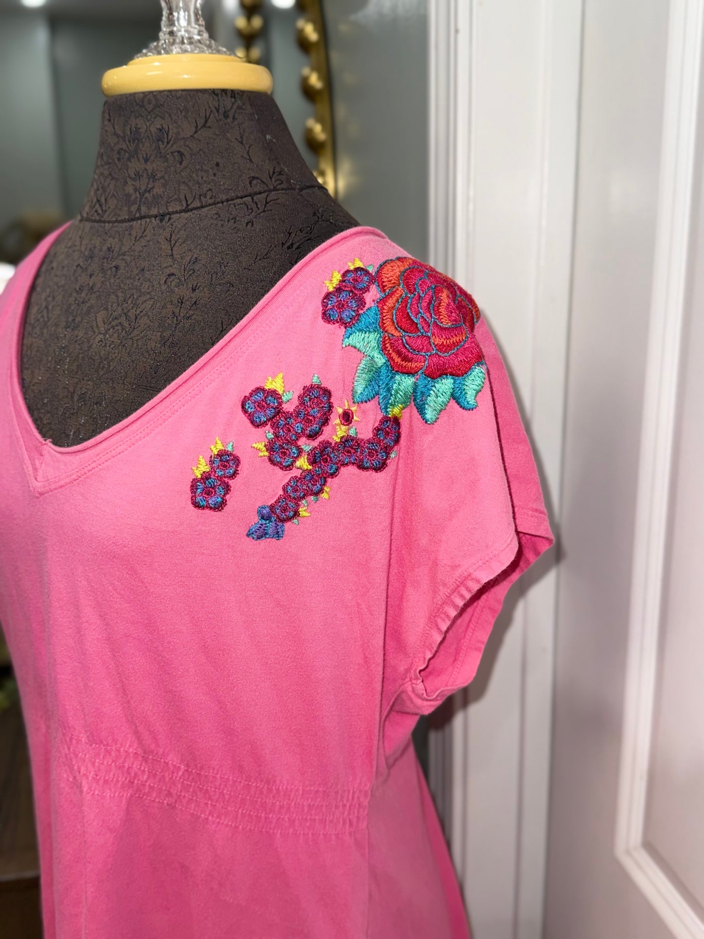 Womens Johnny Was Tshirt Embroidered Dress Large Retails $255