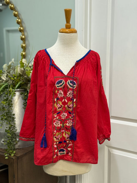 Womens KAS Designs Embroidered Blouse Size Medium