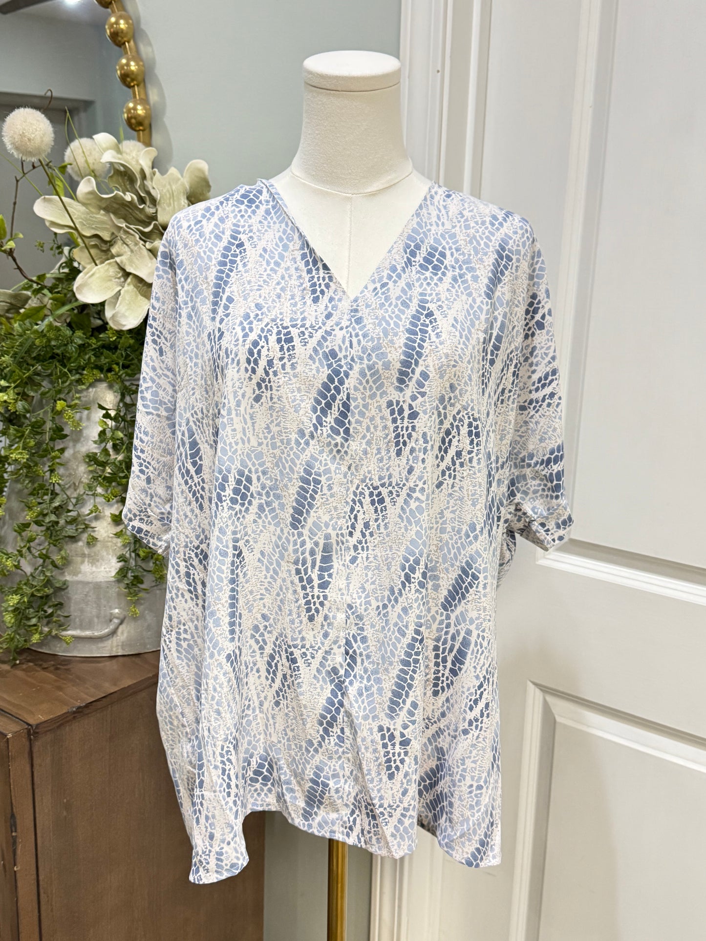 Womens Kori Blue Snake Print Blouse 1XL EUC