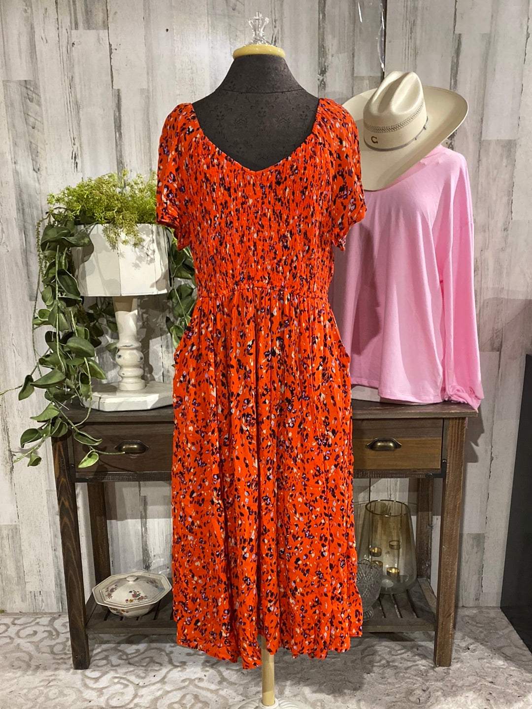 Womens Smocked Orange Leopard Torrid Dress 1