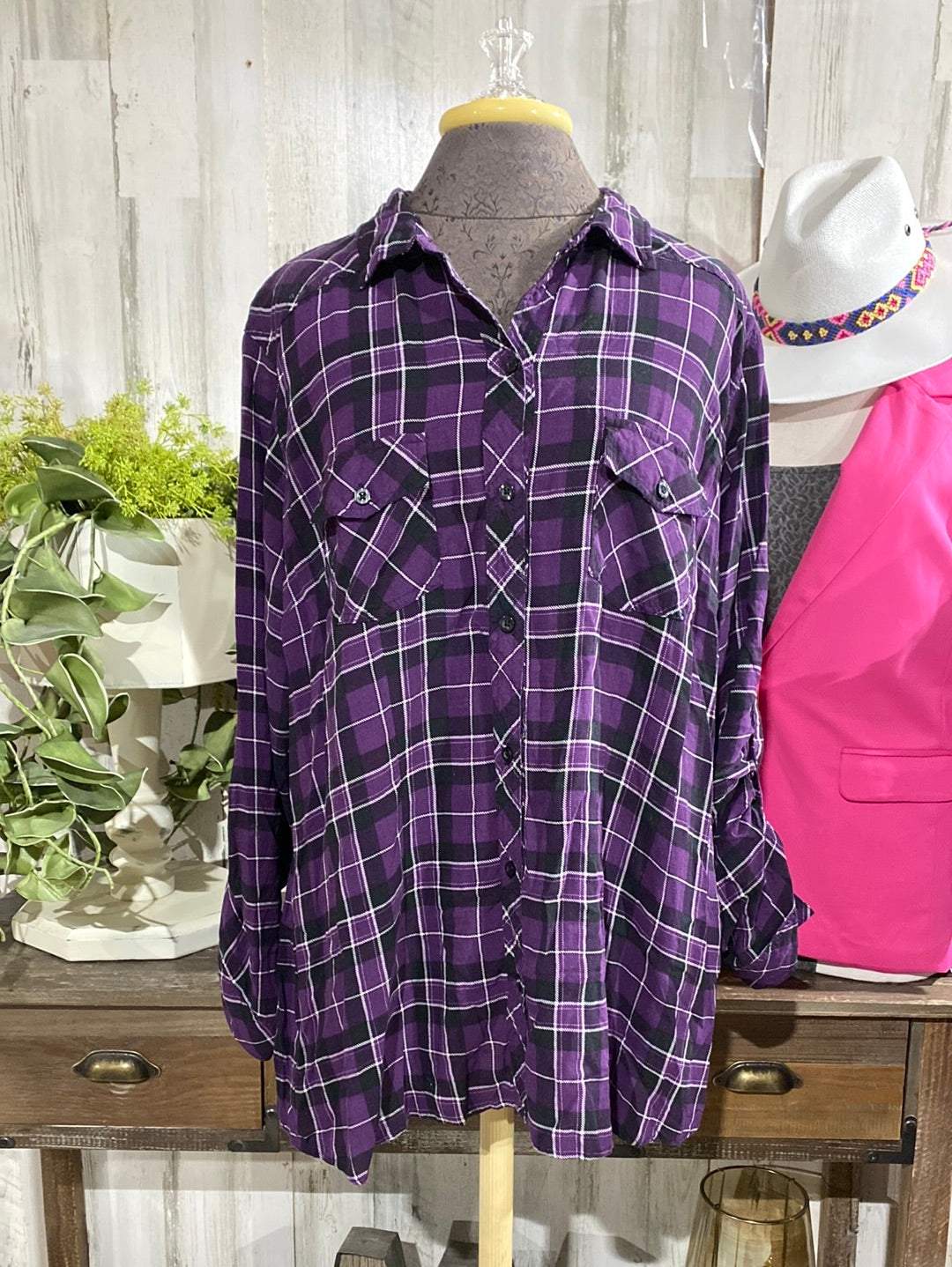 Womens Purple Plaid Flannel Button Up Torrid 3
