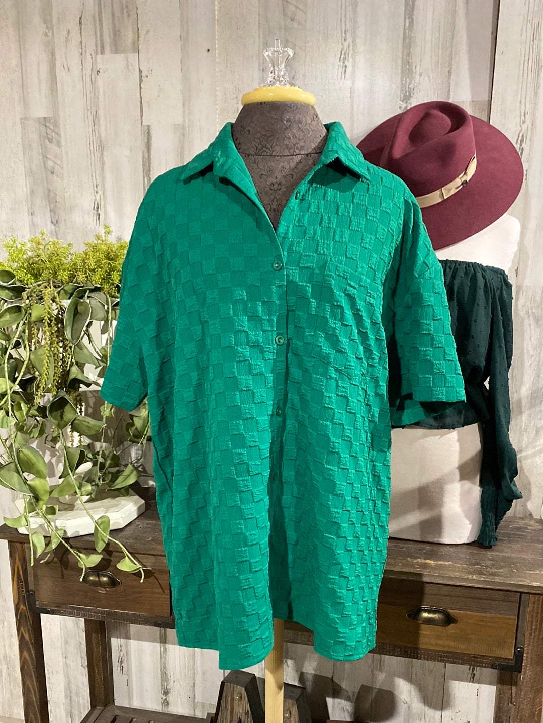 Womens Kelly Green Button Up Large
