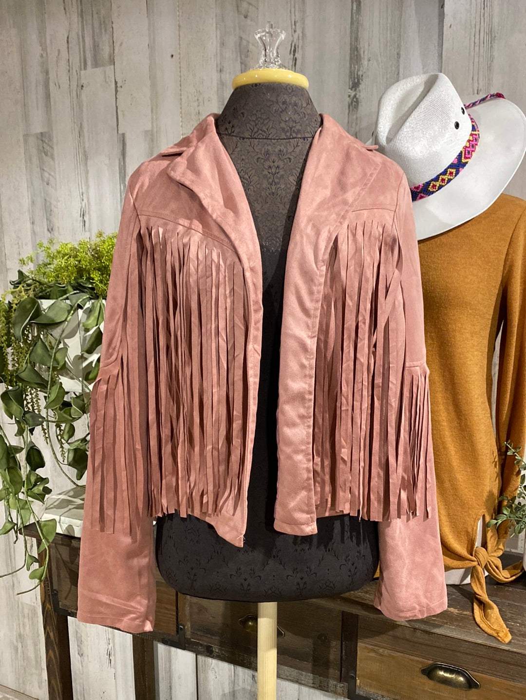 Womens Blush Pink Faux Suede Fringe Jacket NWT Small