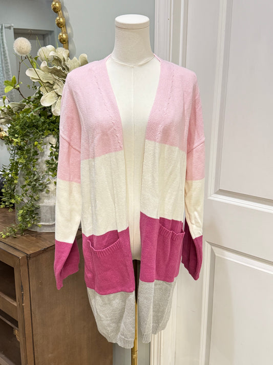 Womens Andree Pink Strip Knit Cardigan 1X NWT