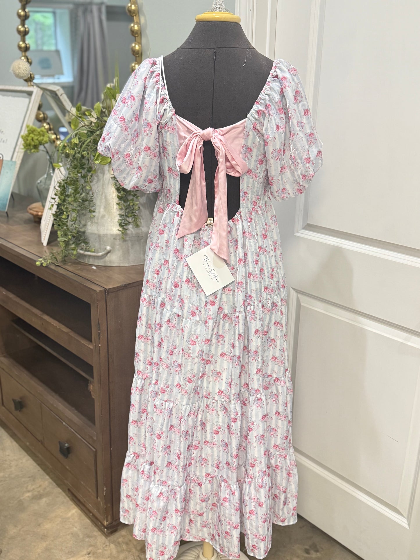 Womens Peach Love Blue Floral Dress Large NWT $72