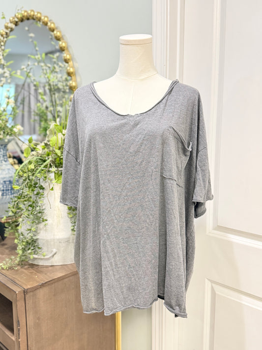 Womens Grey Zenana Pocket Tee XL EUC