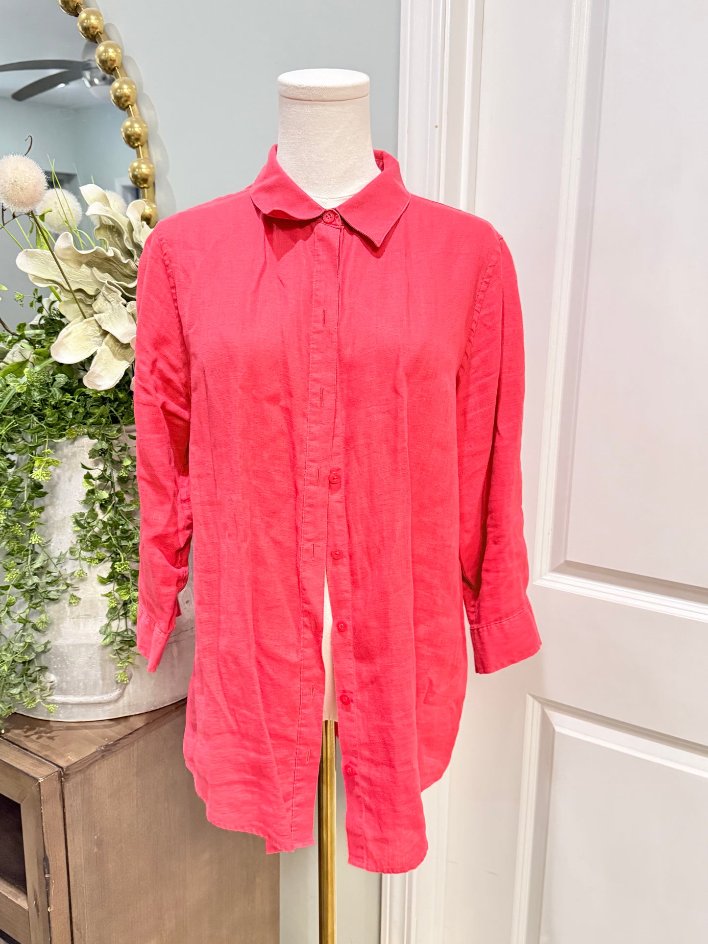 Womens Chico's Linen Button Down Medium EUC