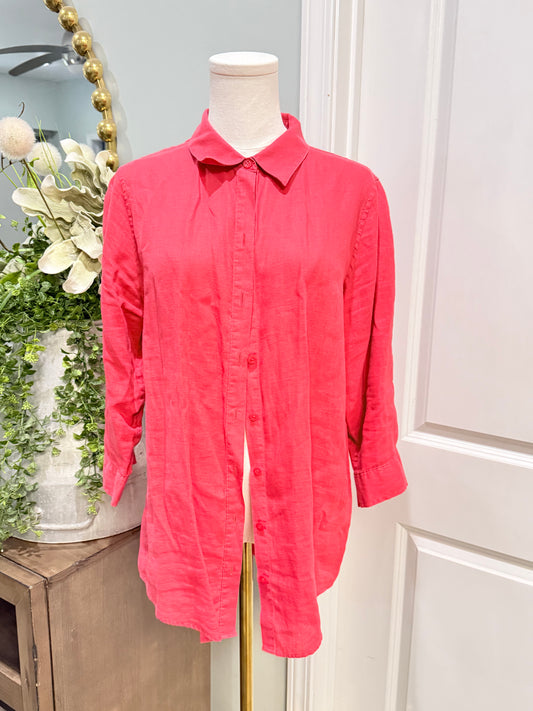 Womens Chico's Linen Button Down Medium EUC