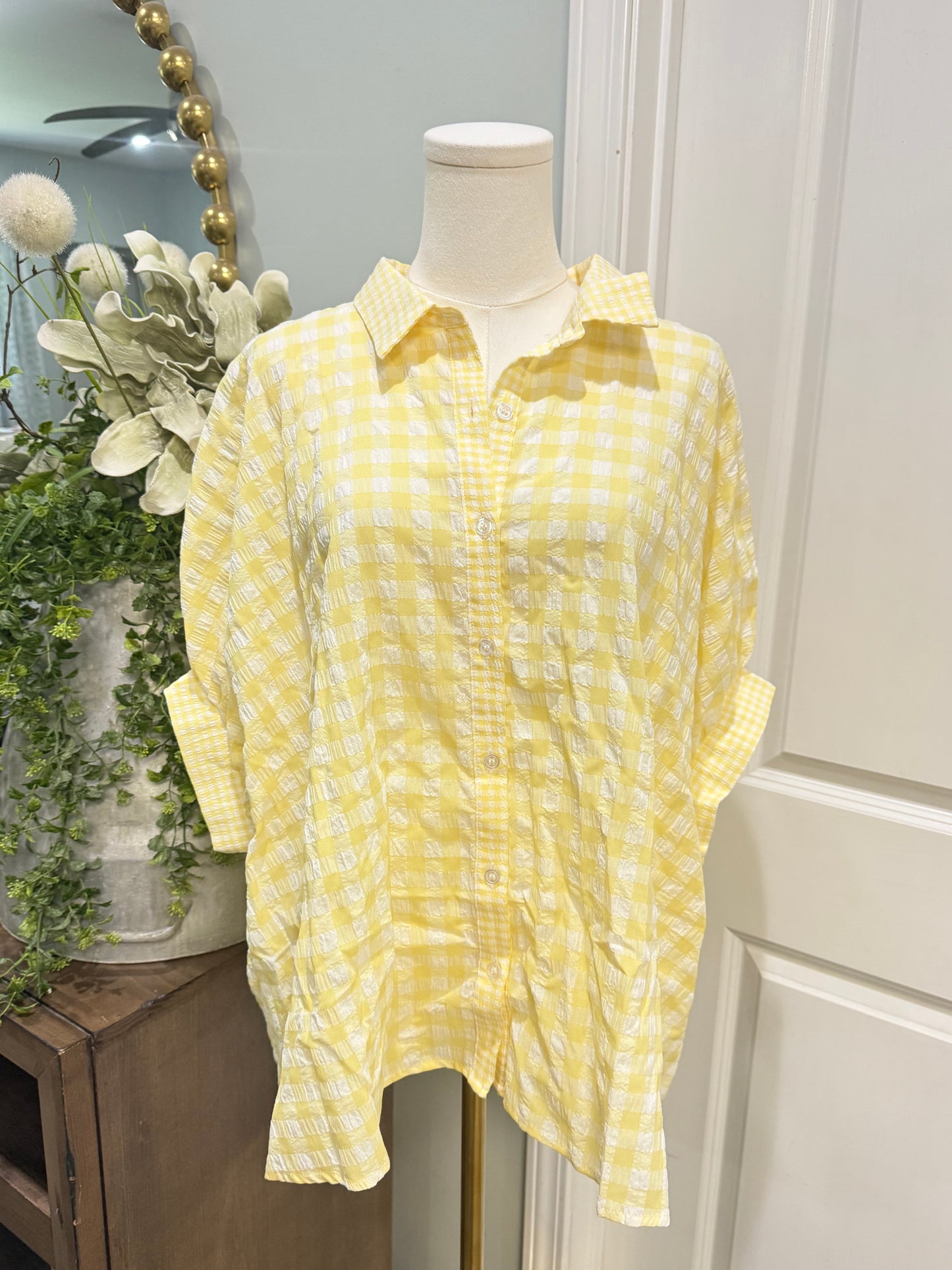 Womens Day + Moon Yellow Checkered Blouse Small EUC