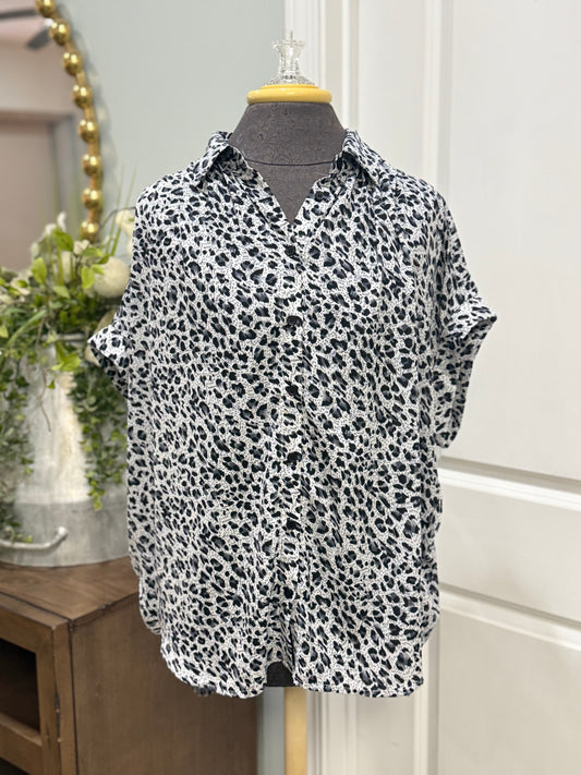 Womens Jodifl Leopard Button Down Blouse Large