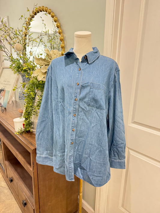 Womens Ava & Viv Denim Button Down 2X EUC