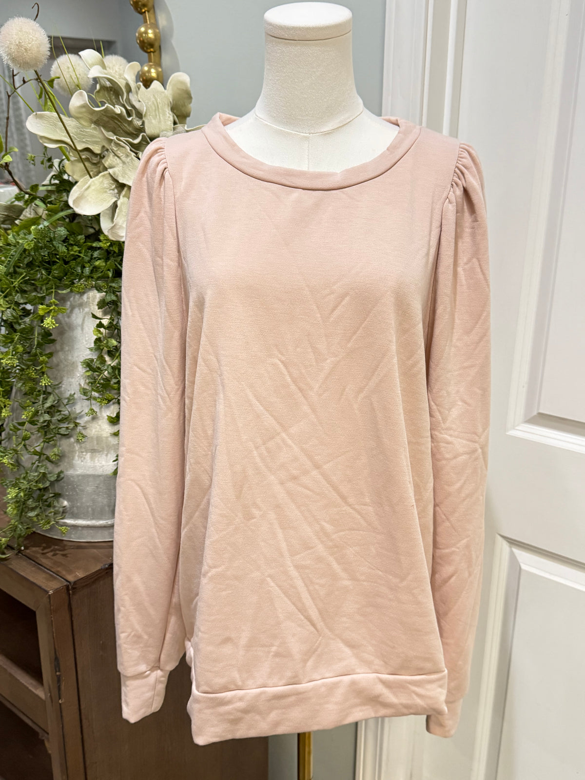 Womens Bibi Pink Puff Sleeve Blouse XL EUC