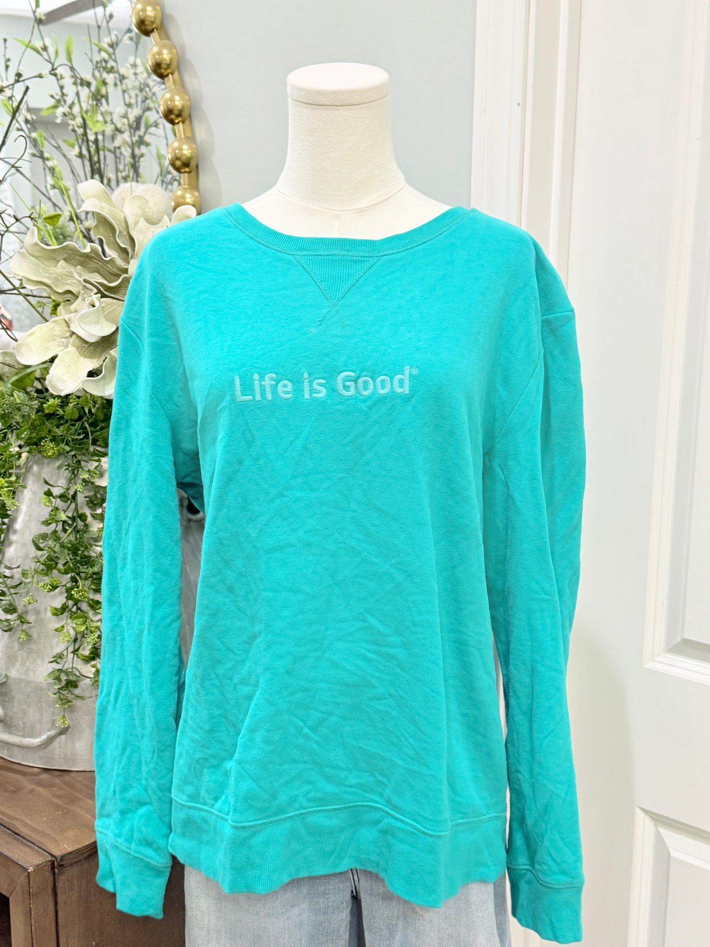 Womens Life Is Good Pullover Large EUC