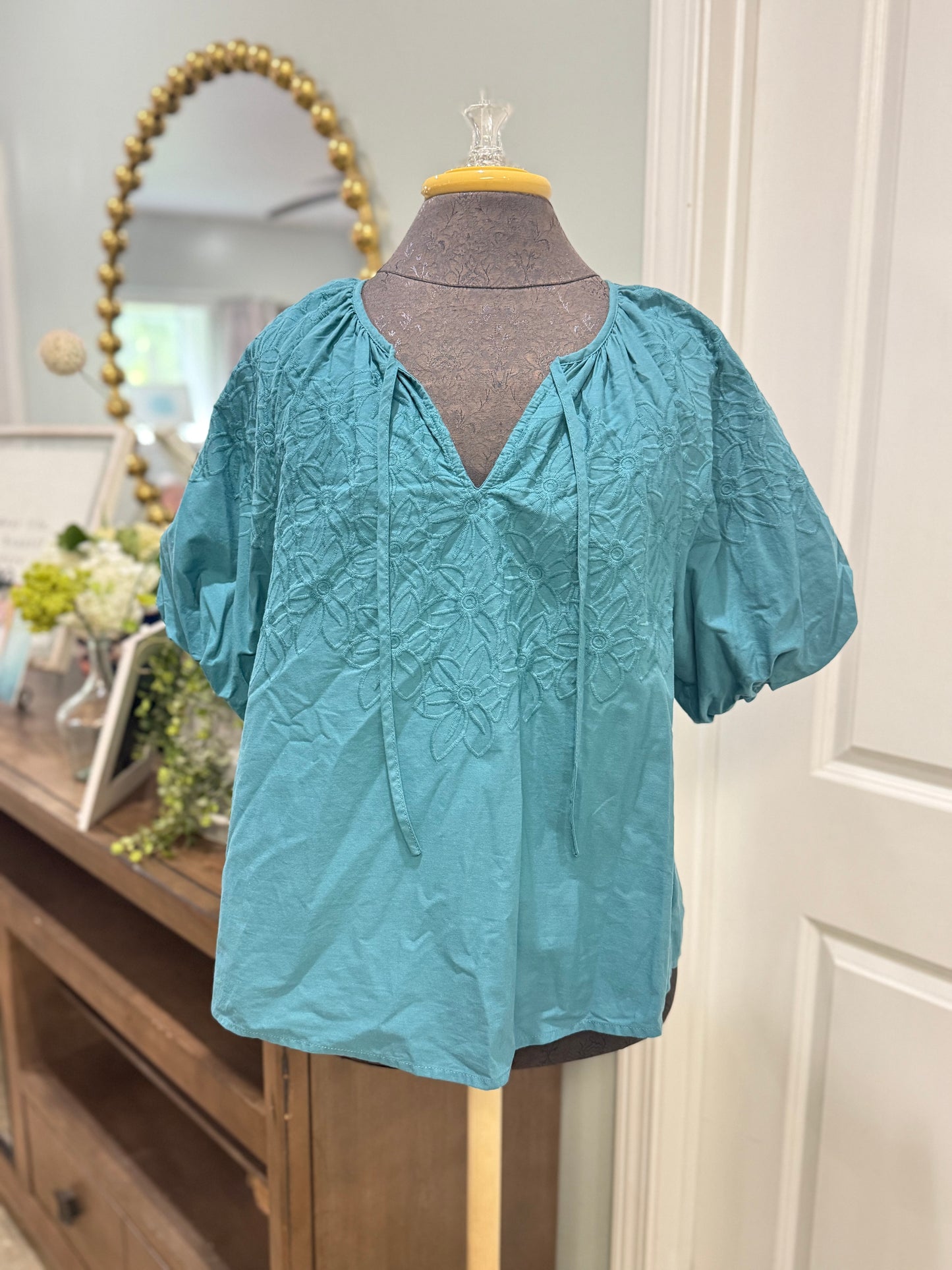 Womens Wonderly Puff Sleeve Blouse Medium EUC