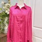Womens Pink Satin Button Down Blouse XL EUC