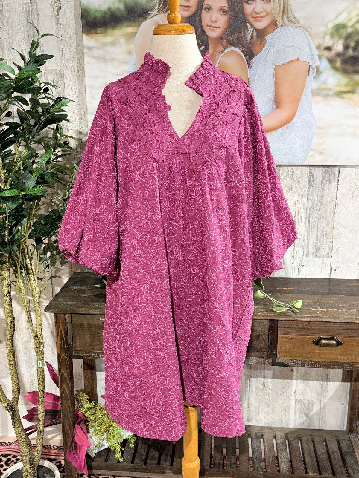 Womens Umgee Mauve Eyelet Dress 2XL EUC