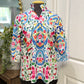 Womens Floral Blouse with Ruffle Collar Medium EUC
