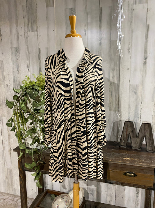 Womens New Direction Zebra Button Up Sz Large