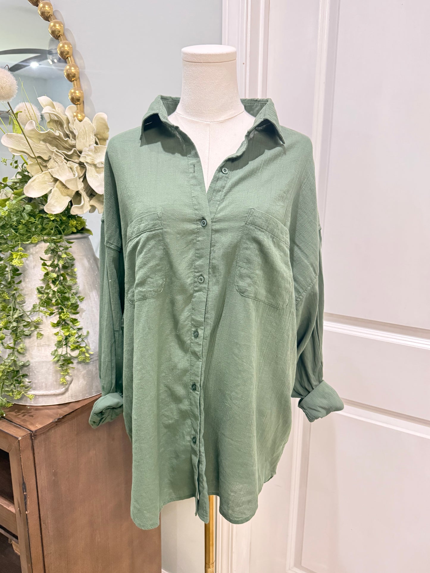 Womens Z Supply Green Cotton Button Down XS/S NWT