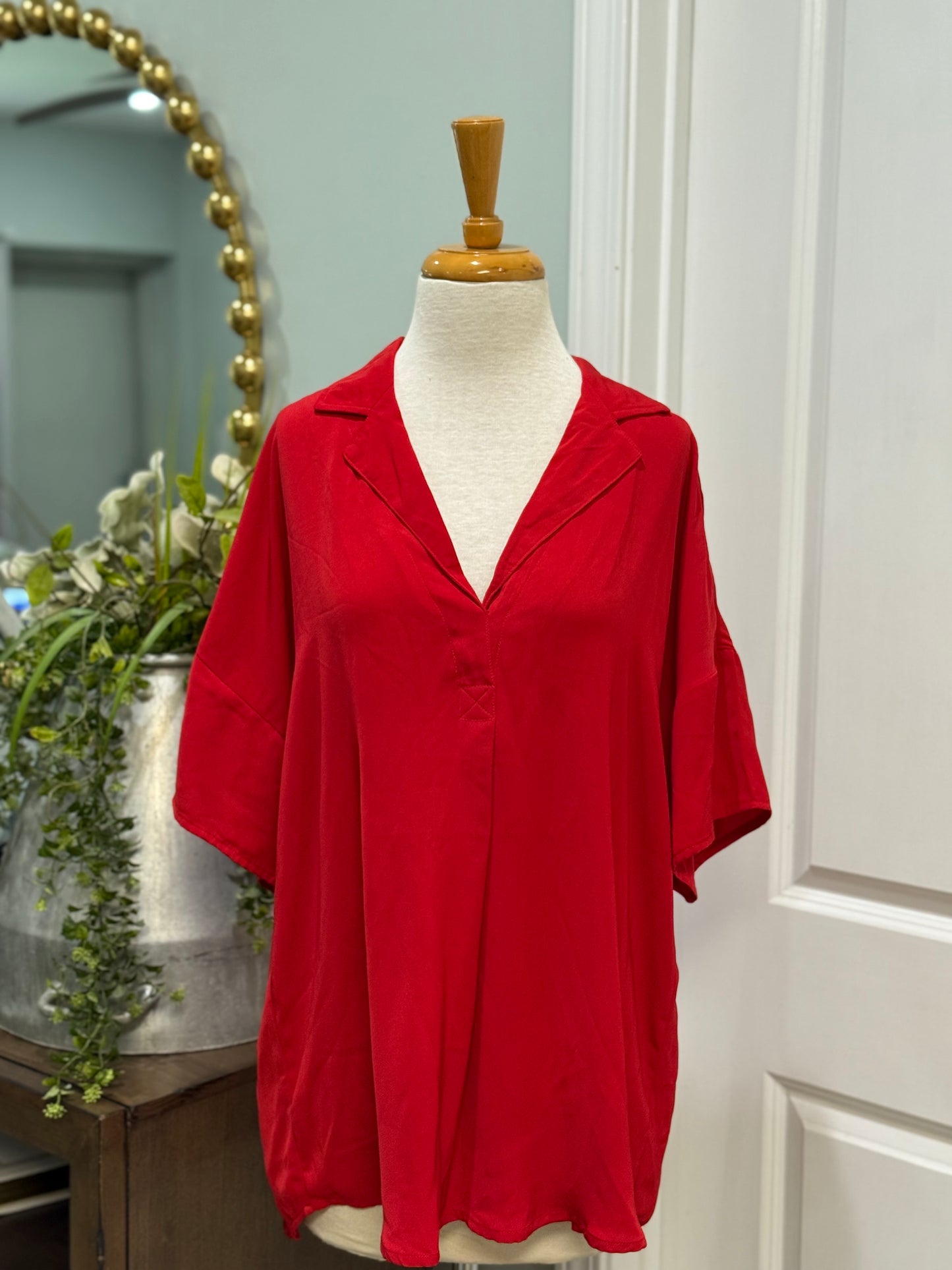 Womens Jodifl Red Short Sleeve Blouse Size Large NWT