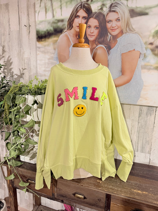 Womens Smile Puff Letters Sweatshirt Large EUC