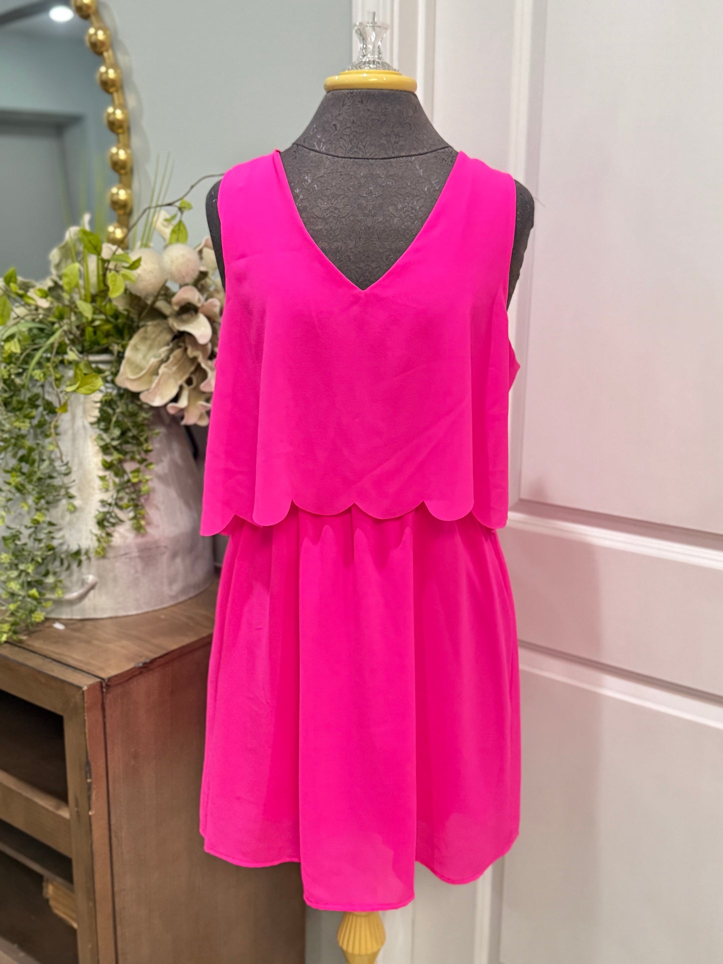 Womens Neon Pink Sleeveless Dress Large