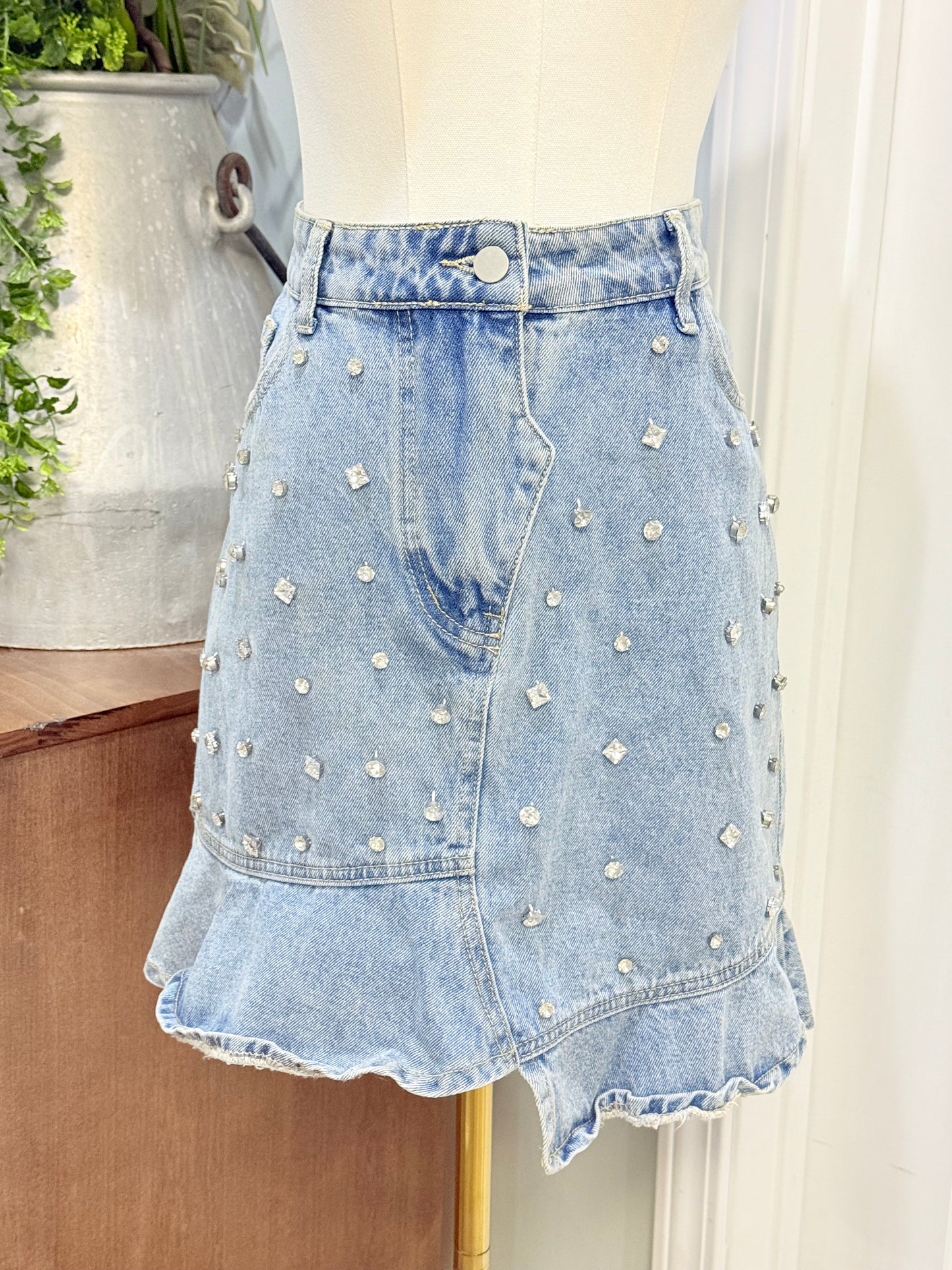 Womens Denim Skirt with Stones Large NWT