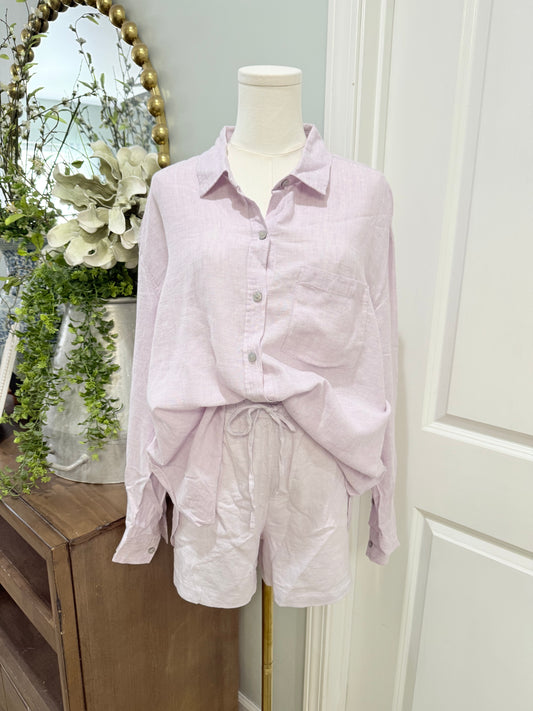 Womens 2pc Lavender Linen Short Set Size XL NWT