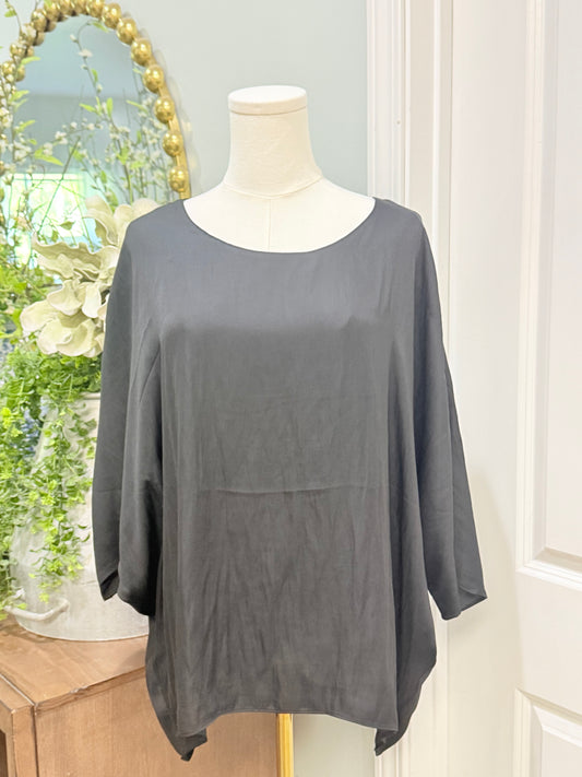 Womens Black Satin Blouse Large EUC