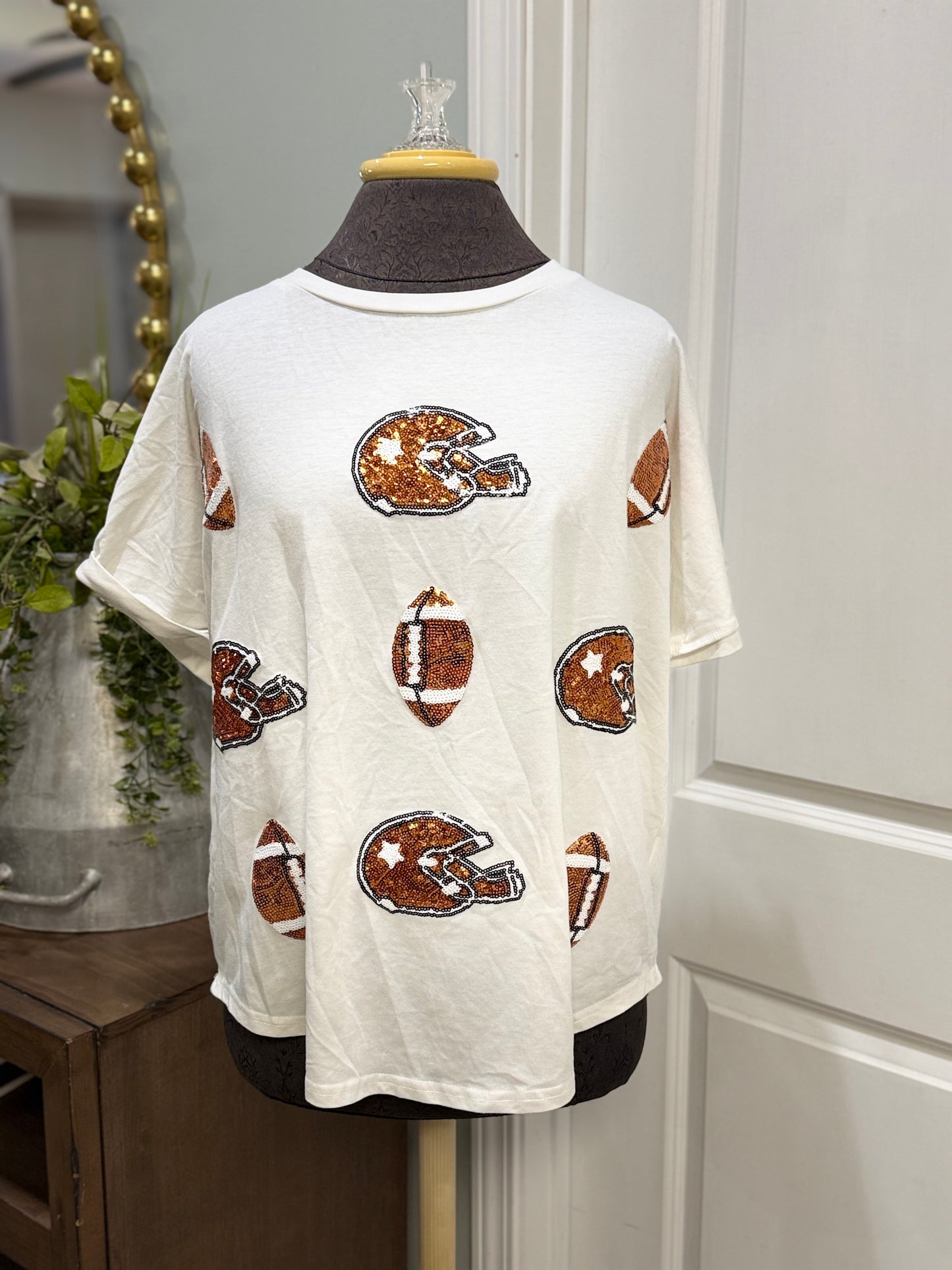 Womens Sequin Football Blouse Medium