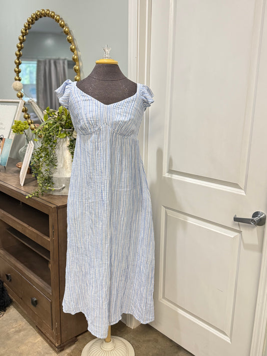 Womens Blue Stripe Cotton Maxi Dress Small EUC
