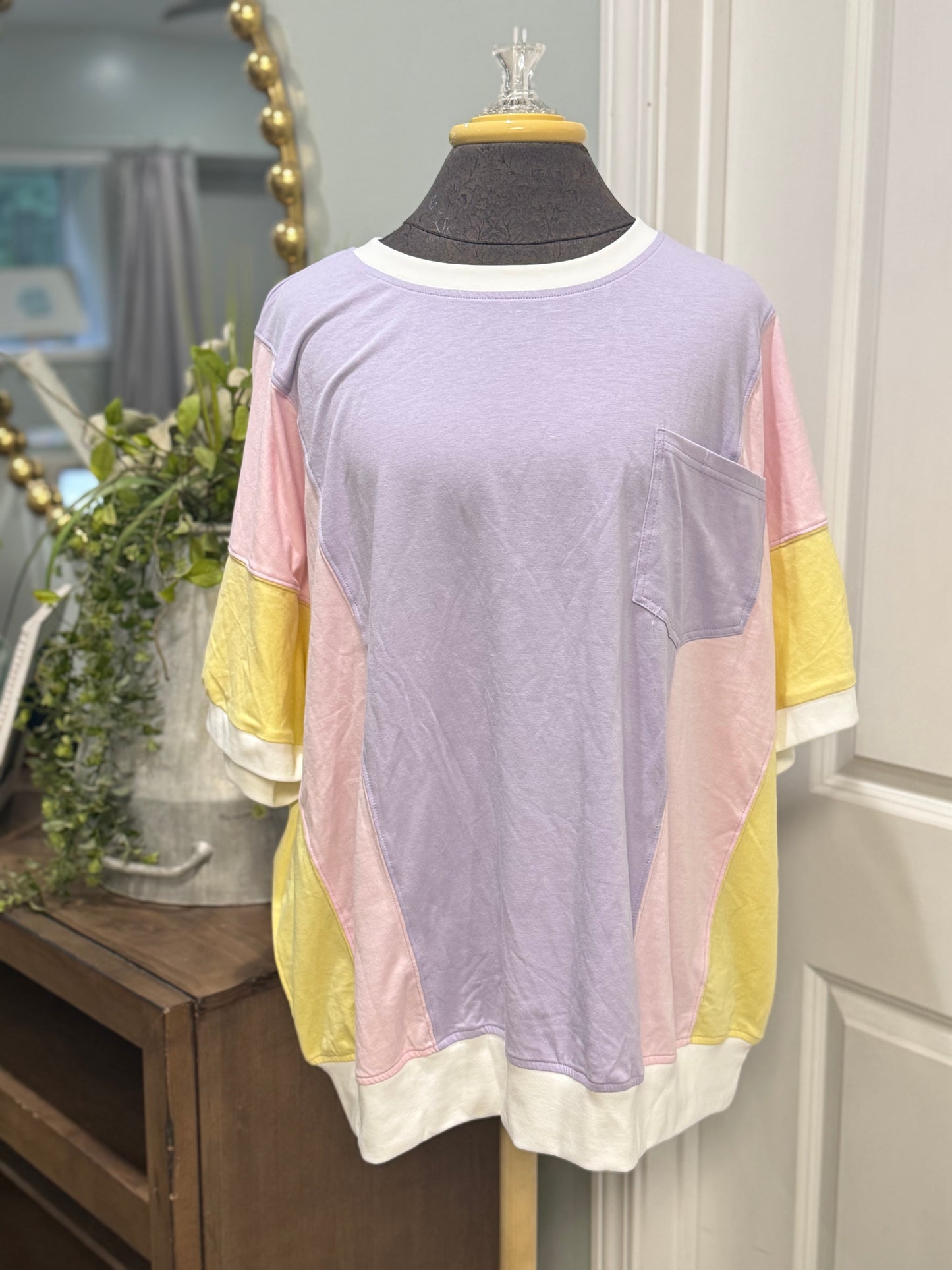 Womens Color Block Pocket Blouse XL