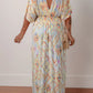 Womens Geometric Print Half Sleeve Shirred High Waist Maxi Dress M-XL
