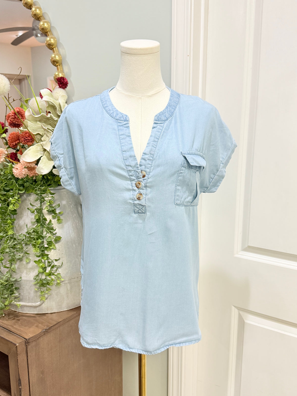 Womens Mine Denim Blouse Medium EUC