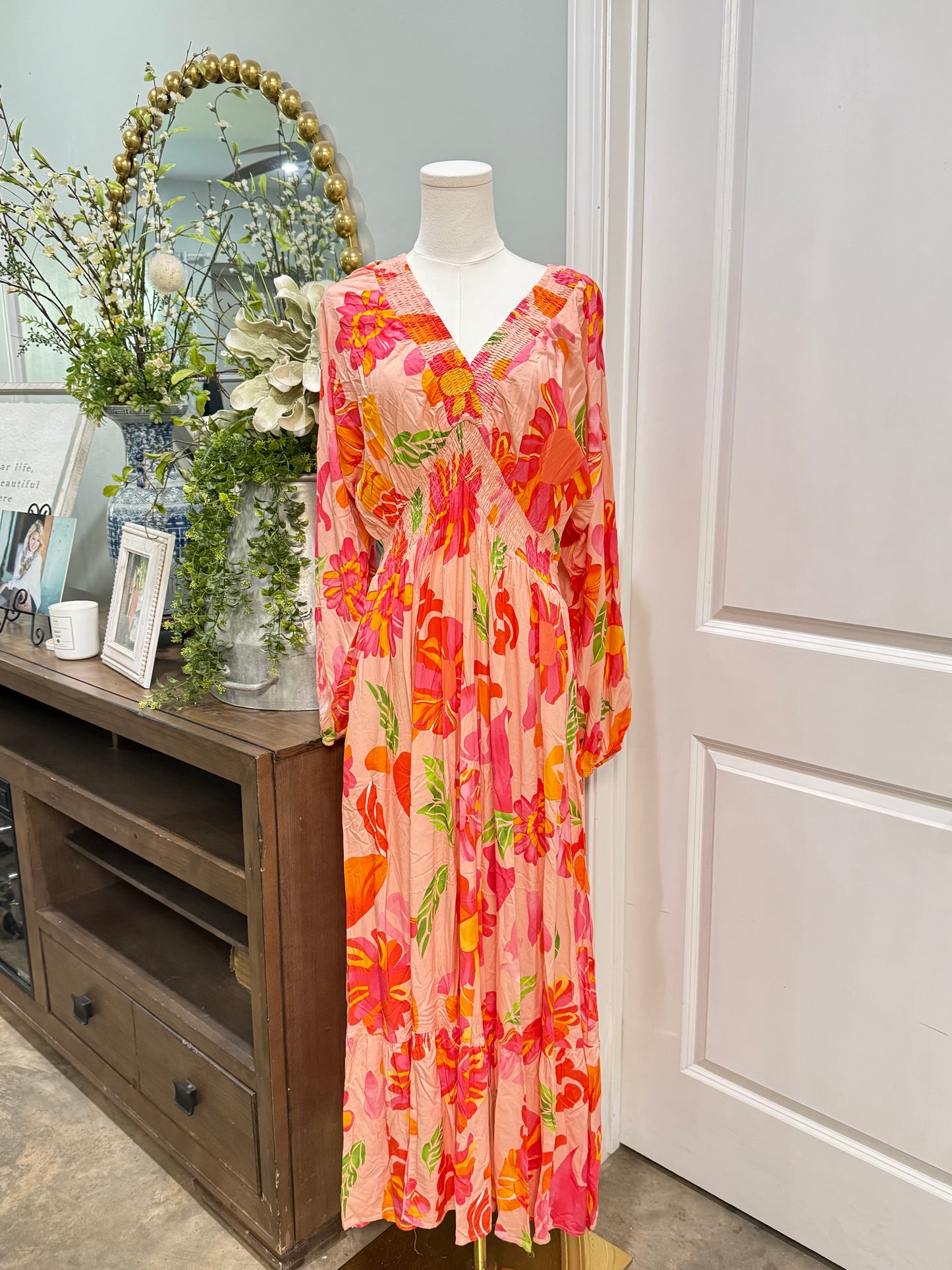 Womens Pink Floral Maxi Dress Large NWOT