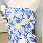 Womens Strapless Blue & White Floral Dress Large NWOT