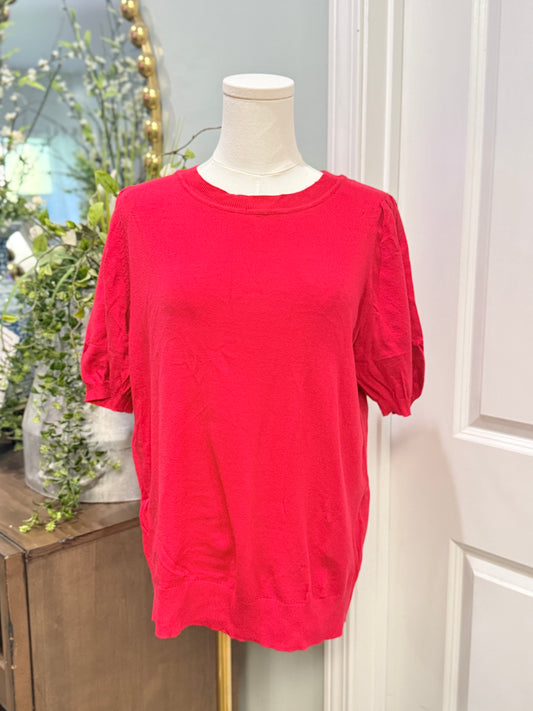 Womens Red Puff Sleeve Blouse XL  EUC