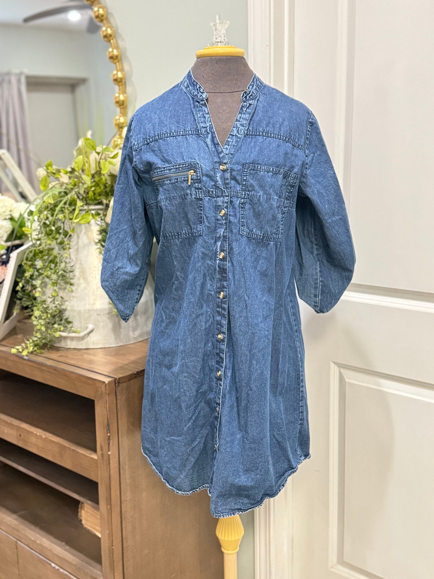 Womens Denim Button Down Dress XL EUC