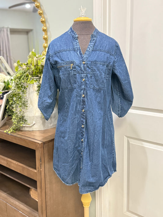 Womens Denim Button Down Dress XL EUC
