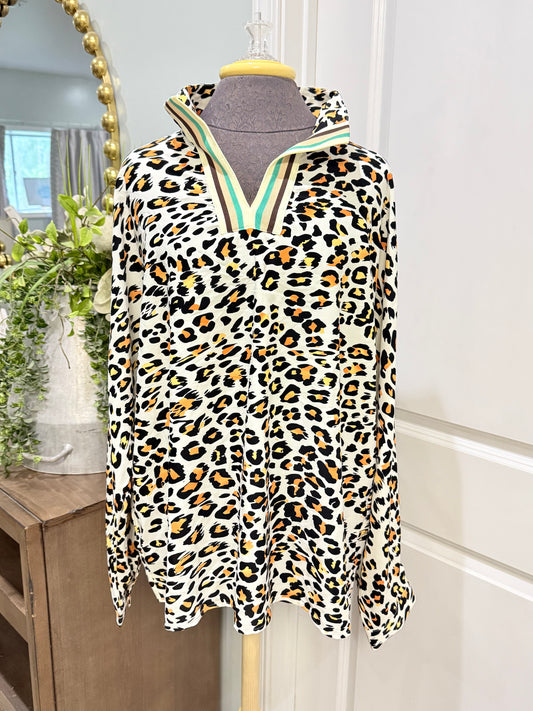 Womens Lightweight Leopard Blouse XL EUC