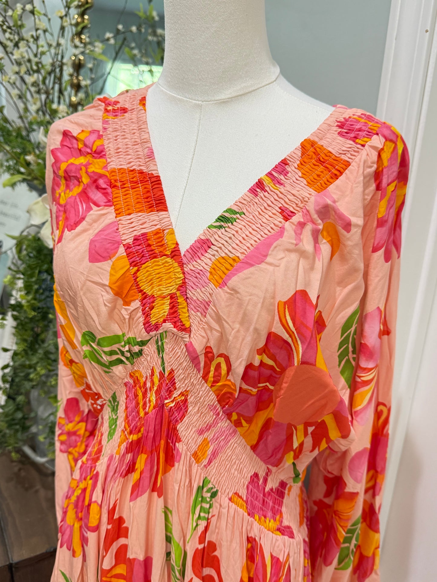 Womens Pink Floral Maxi Dress Large NWOT