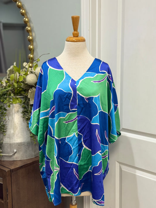Womens Satin Abstract Blouse Size 1X