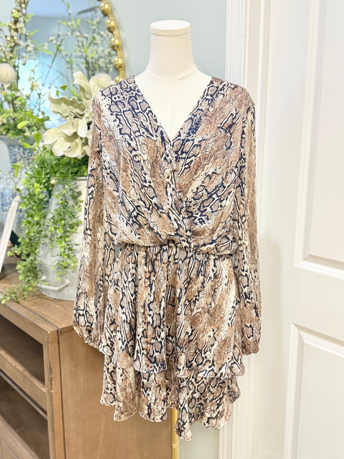 Womens Satin Snake Print Dress Large EUC