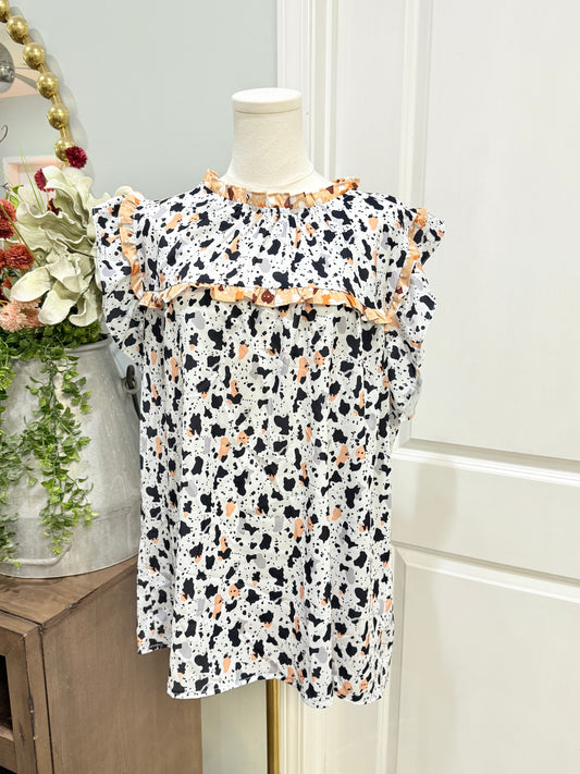 Womens Cow Print Blouse XL EUC