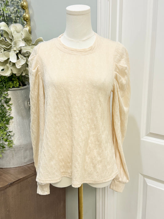 Womens New In Cream Textured Long Sleeve Blouse Small EUC