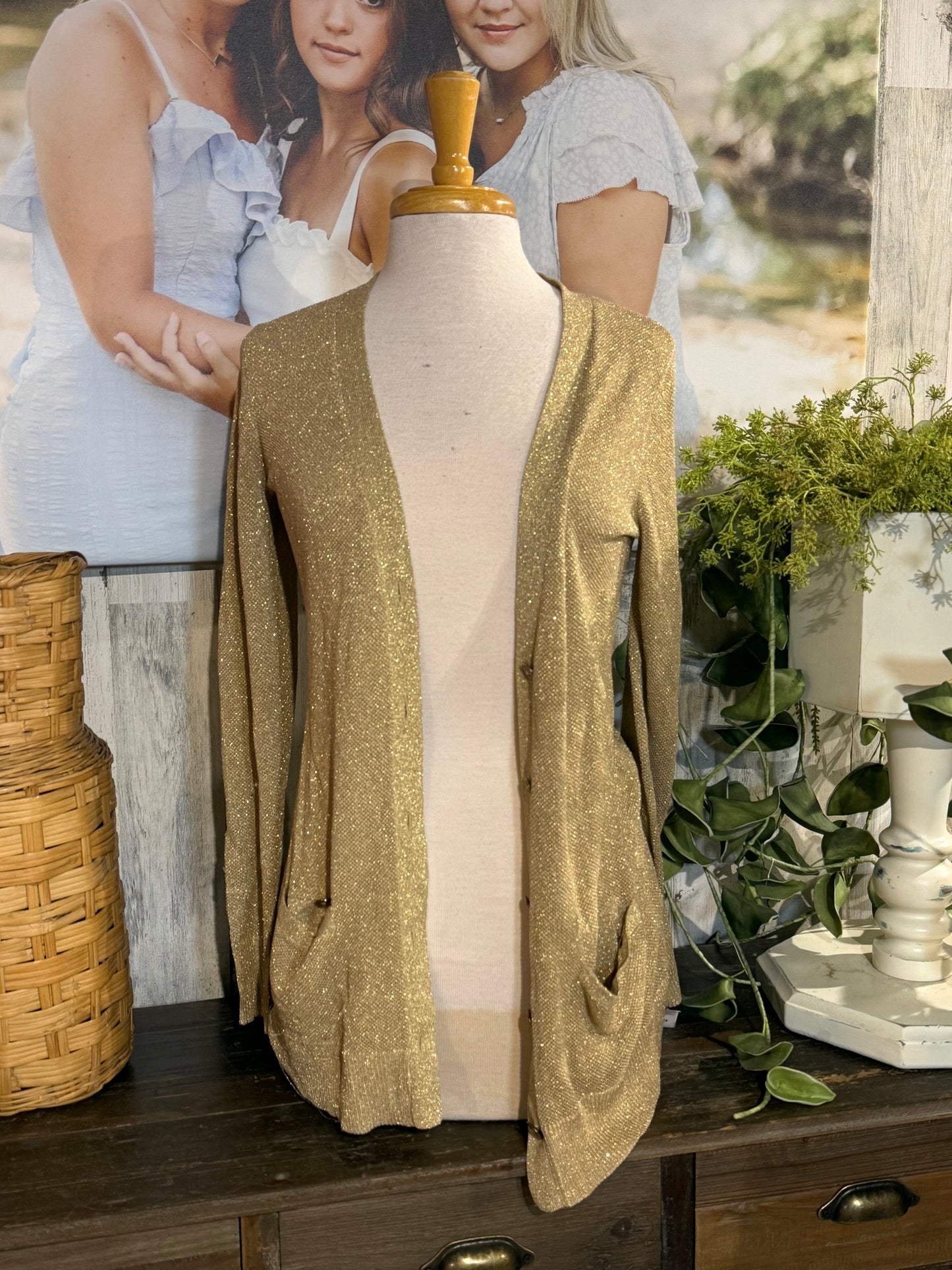 Womens Gold Shimmer Ralph Lauren Cardigan Large