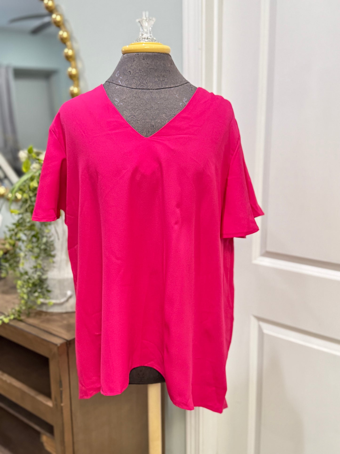 Womens Pink Flutter Sleeve Blouse 2X EUC